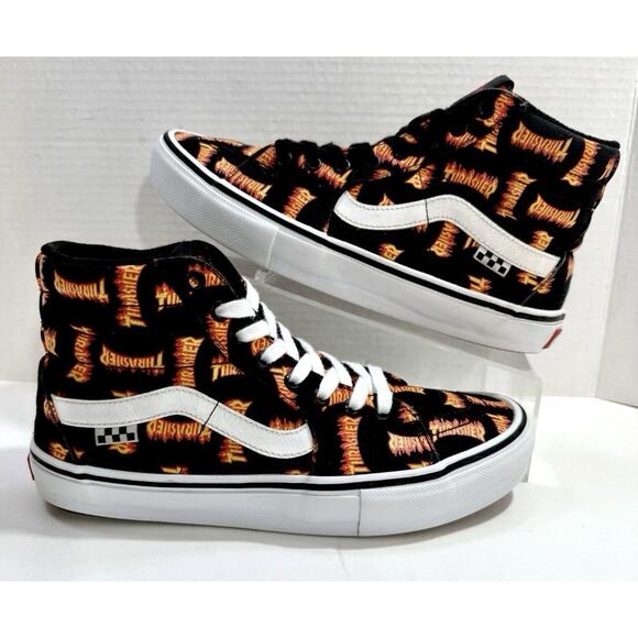 Thrasher x Vans Skate SB Sk8-Hi Rare Thrasher Flames Logo Mens Size 8.5 NEW - Picture 14 of 15